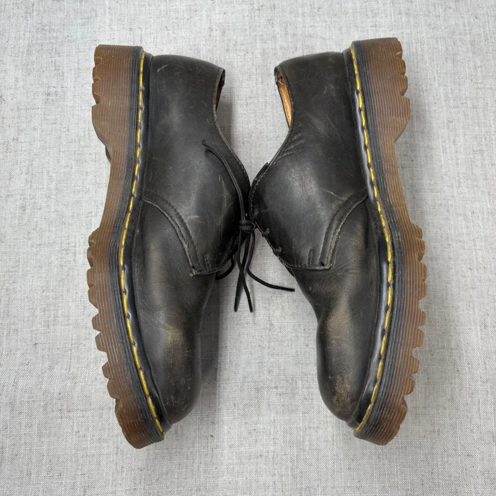 Vintage Dr. Martens Oxfords Black Leather Platform Lug Sole MIE Unisex UK 6